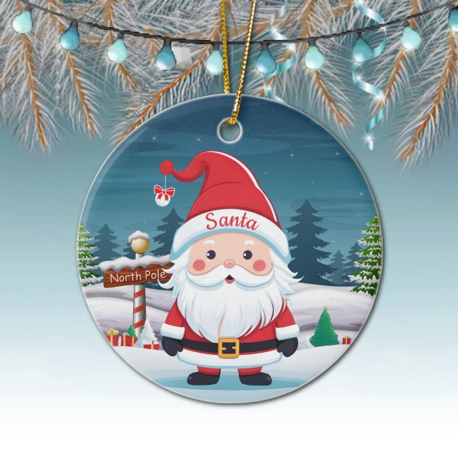 Santa, St Nicholas Kris Kringle Father Xmas 🎄🎅🏼 Ceramic Ornament (Personalizable Santa Xmas Ornament Name Christmas Decor Custom North Pole Holiday Gift Tag 🎅🏼🎄)