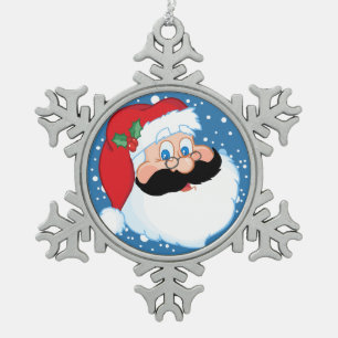 Santa Stache Snowflake Pewter Christmas Ornament