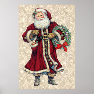 santa standing vintage poster