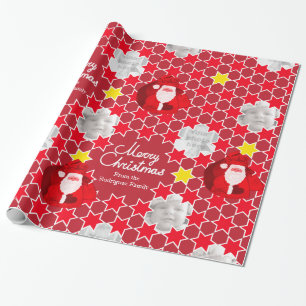 Santa Star pattern red Christmas family photo Wrapping Paper