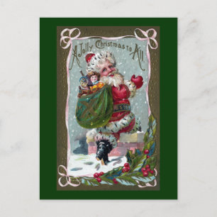 Santa Stepping Into Chimney Holiday Postcard