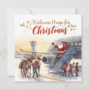 Santa steps out of the aeroplane Christmas Aviatio Holiday Card