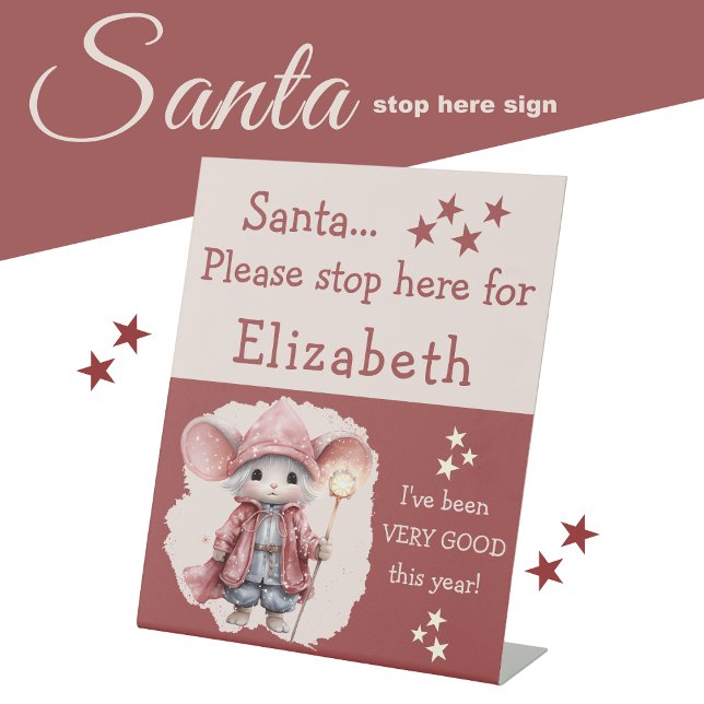 Santa stop here add name cute mouse pink pedestal sign (Creator Uploaded)