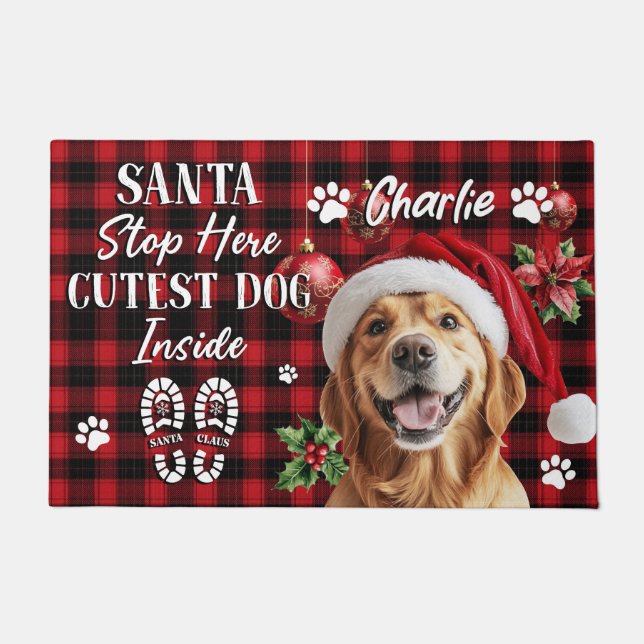Santa Stop Here Christmas Doormat – Funny Festive  (Front)