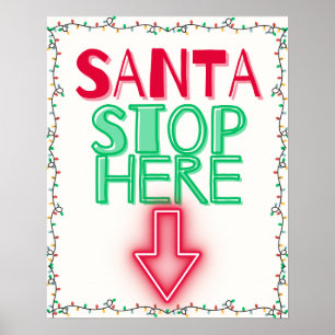 SANTA STOP HERE Christmas Wall Art Decor
