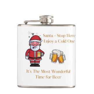 Santa - Stop Here, Enjoy a Cold One on a Hip Flask
