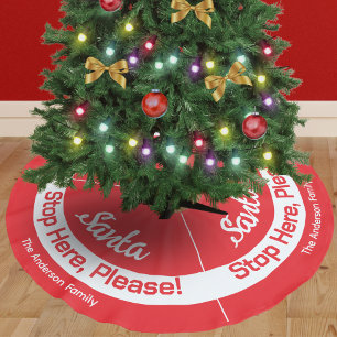 Santa Stop Here Festive Red Personalised Brushed Polyester Tree Skirt