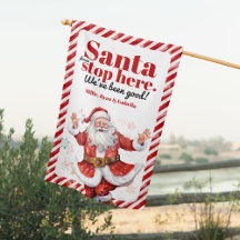 Santa Stop Here Modern Red White Stripe Christmas