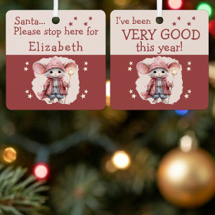 Santa stop here name cute mouse pink metal tree decoration