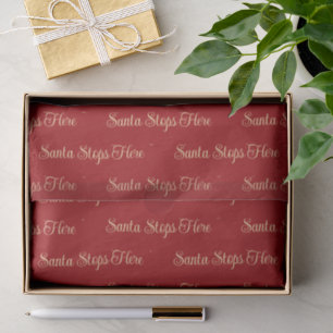 Santa Stops Here Deep Holiday Red Christmas Gift Tissue Paper