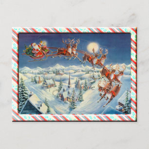 SANTA & STRIPED BORDER by SHARON SHARPE Holiday Postcard