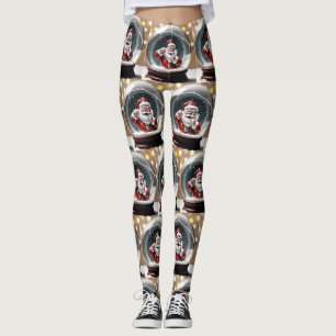 Santa stuck in a Snow Globe Funny Christmas Leggings