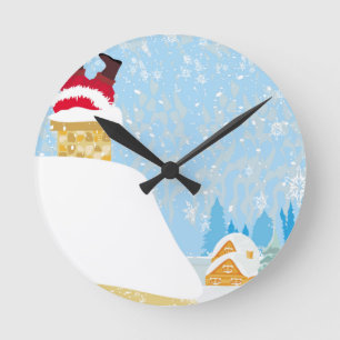 santa stuck in chimney round clock