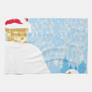 santa stuck in chimney tea towel