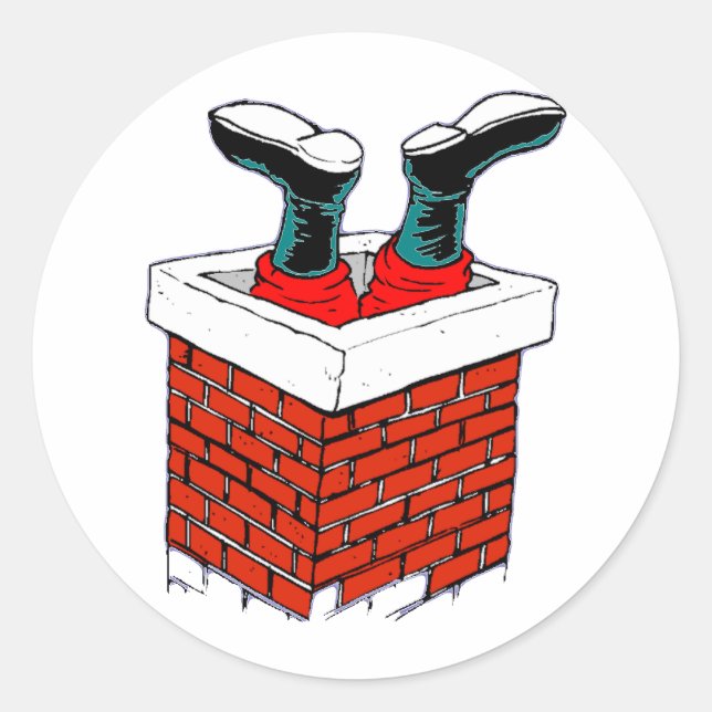 Santa Stuck in the Chimney Classic Round Sticker (Front)