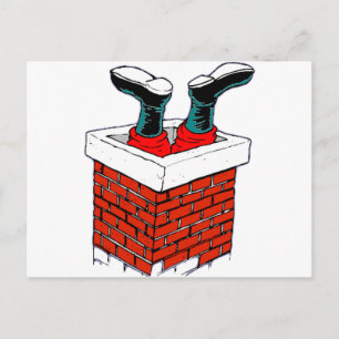 Santa Stuck in the Chimney Holiday Postcard