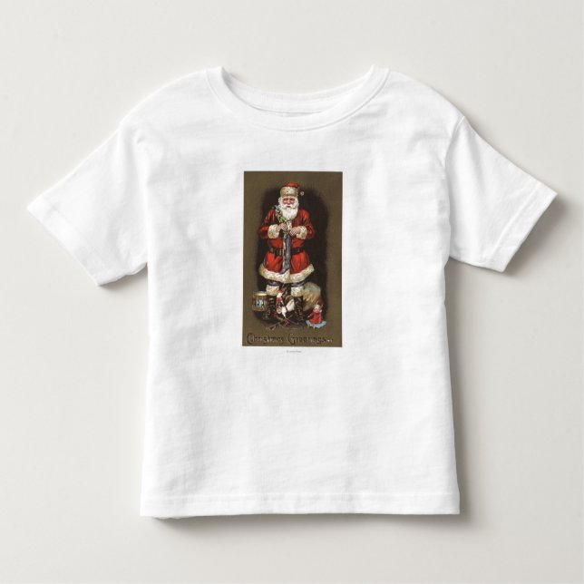 Santa Stuffing Stocking with Nutcracker Toddler T-Shirt (Front)