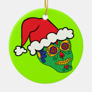 Santa Sugar Skull Ceramic Tree Decoration