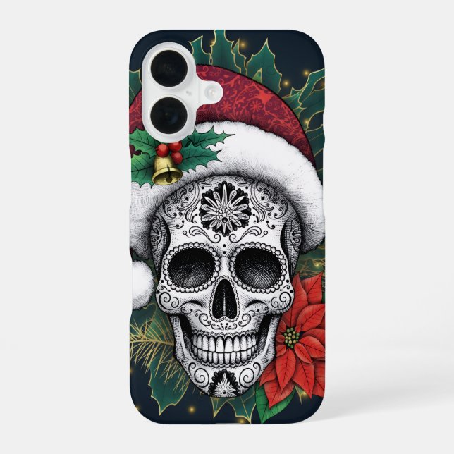 Santa Sugar Skull iPhone 16 Case (Back)