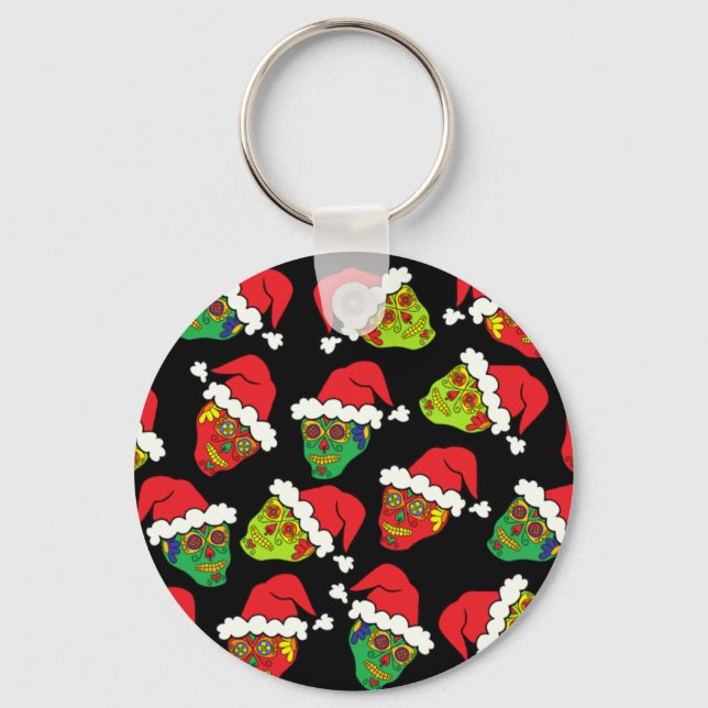 Santa Sugar Skull Key Ring (Front)