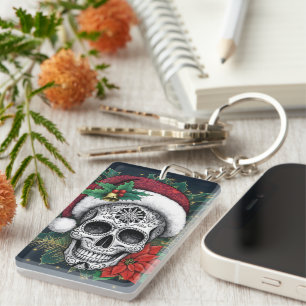 Santa Sugar Skull Key Ring
