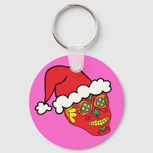 Santa Sugar Skull Key Ring (Front)