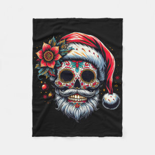 Santa Sugar Skull Mexican Calavera Christmas Fleece Blanket