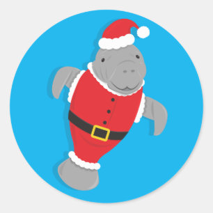 Santa Suit Cartoon Manatee Christmas Classic Round Sticker