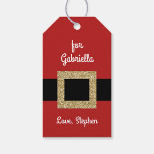 Santa Suit Gold Belt Personalised Christmas Gift Tags