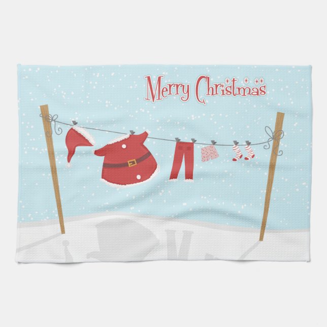 Santa Suit on Clothesline Christmas Kitchen Towel (Horizontal)