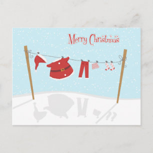 Santa Suit on Clothesline Christmas Postcard