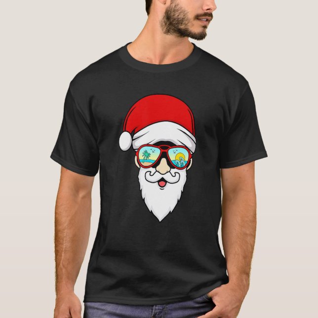 Santa Summer Hawaiian Sunglasses Beach Christmas I T-Shirt (Front)