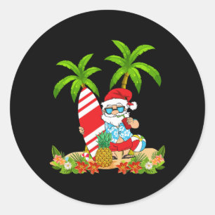 Santa Summer Surfing Christmas In July Beach Vacat Classic Round Sticker