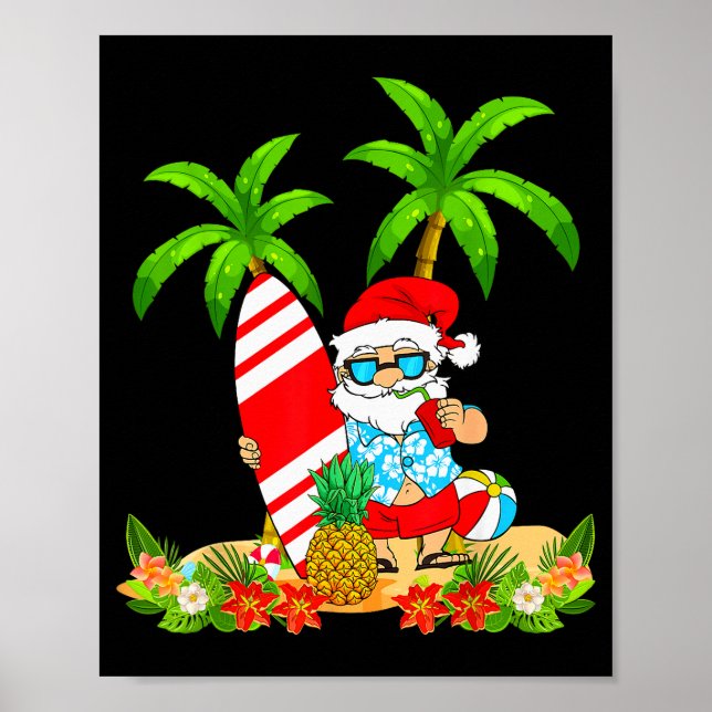 Santa Summer Surfing Christmas In July Beach Vacat Poster (Front)