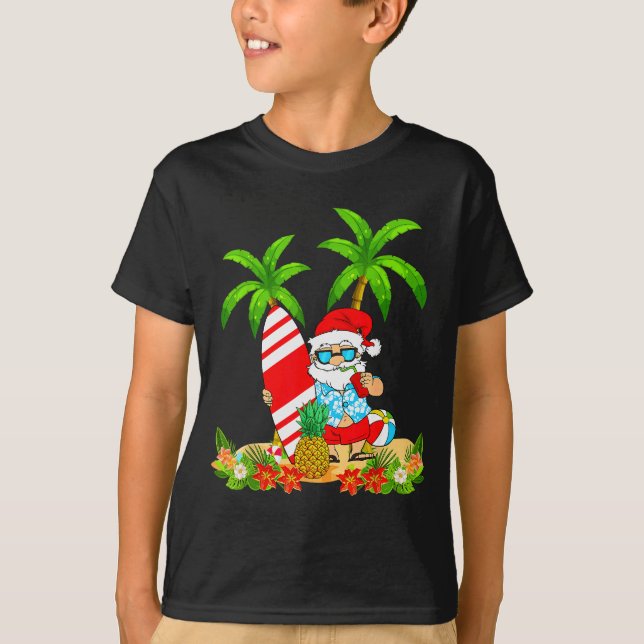 Santa Summer Surfing Christmas In July Beach Vacat T-Shirt (Front)