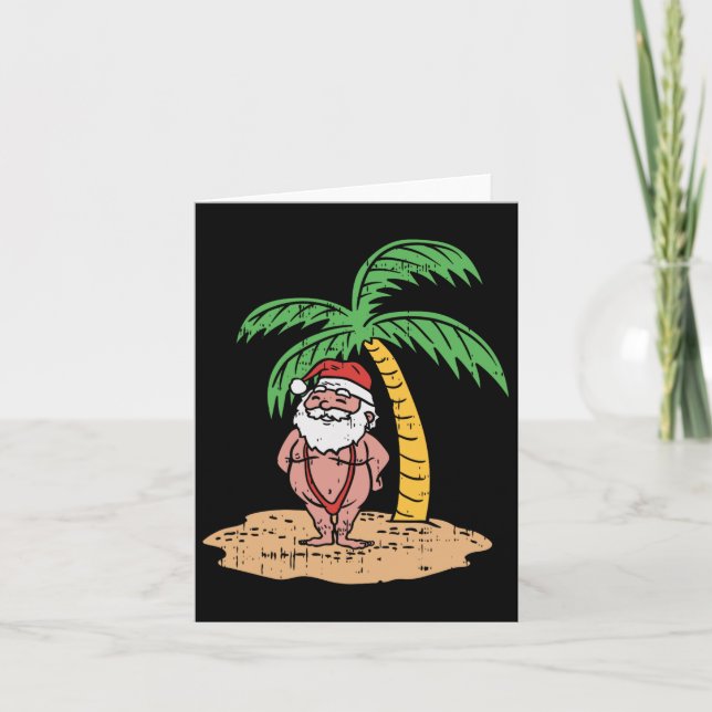 Santa Summer Swimsuit Funny Christmas In July Beac Card (Front)