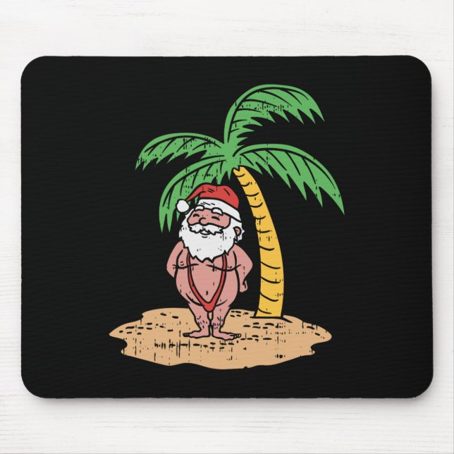 Santa Summer Swimsuit Funny Christmas In July Beac Mouse Pad (Front)
