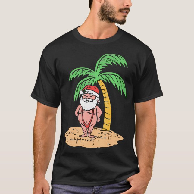Santa Summer Swimsuit Funny Christmas In July T-Shirt (Front)