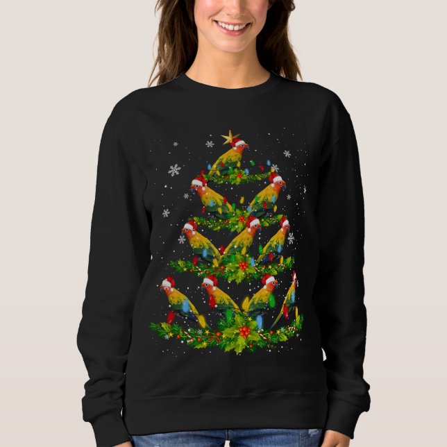 Santa Sun Conure Birds Christmas Tree Lights Santa Sweatshirt (Front)