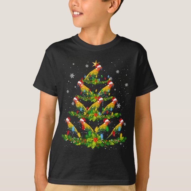 Santa Sun Conure Birds Christmas Tree Lights Santa T-Shirt (Front)