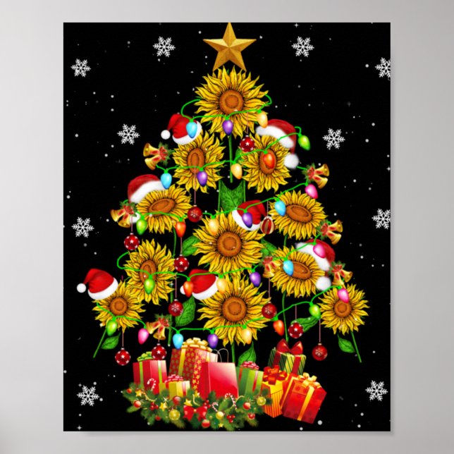 Santa Sunflower Christmas Tree Xmas Lights Santa S Poster (Front)