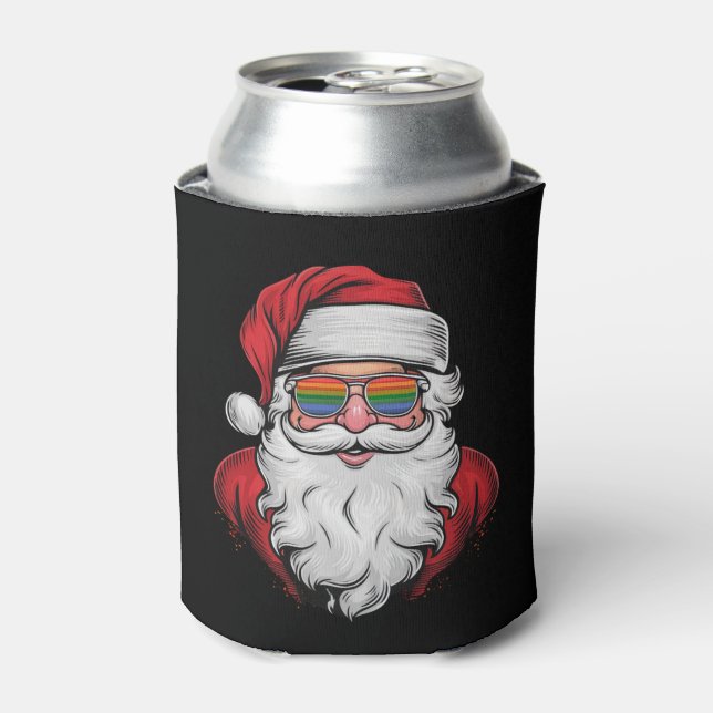 Santa Sunglasses Pride Christmas Pajama X-mas Gay Can Cooler (Can Front)