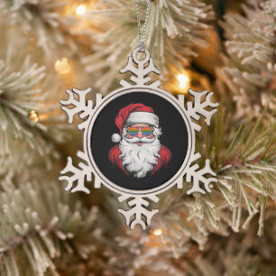 Santa Sunglasses Pride Christmas Pajama X-mas Gay Snowflake Pewter Christmas Ornament