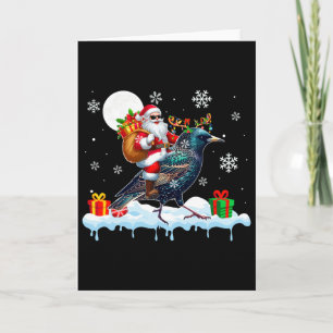 Santa Sungles Riding Reindeer Starling Bird Enthus Card