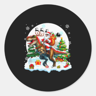 Santa Sungles Riding T-rex Reindeer Christmas Snow Classic Round Sticker