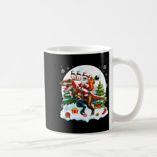 Santa Sungles Riding T-rex Reindeer Christmas Snow Coffee Mug (Right)