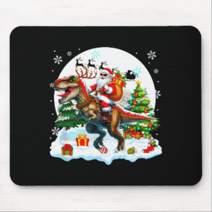 Santa Sungles Riding T-rex Reindeer Christmas Snow Mouse Pad
