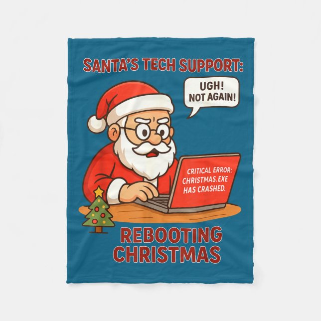 Santa Support s Rebooting Humor Tech Computer Laug Fleece Blanket (Front)