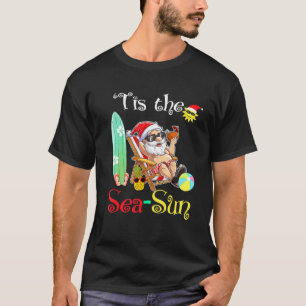 Santa Surf Flamingo Float Tis the Sea-Sun Christma T-Shirt