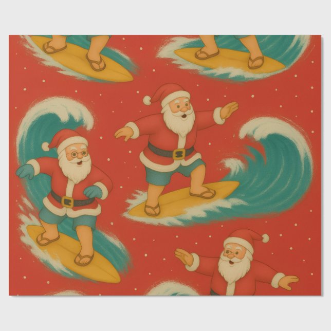Santa Surf’s Up Wrapping Paper (Flat)